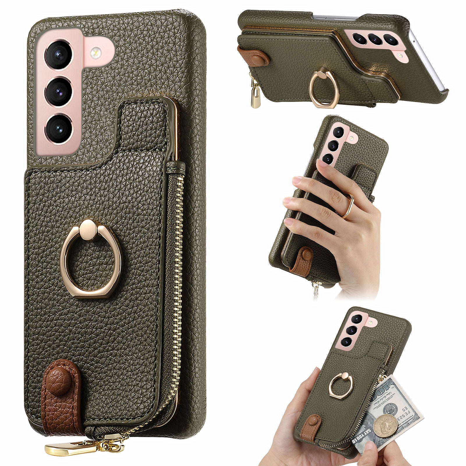 Y3 for Samsung Galaxy S21+ 5G Leather+TPU Ring Kickstand Case Phone Cover with Zipper Pocket Y3 for Samsung Galaxy S21+ 5G Leather+TPU Ring Kickstand Case Phone Cover with Zipper Pocket